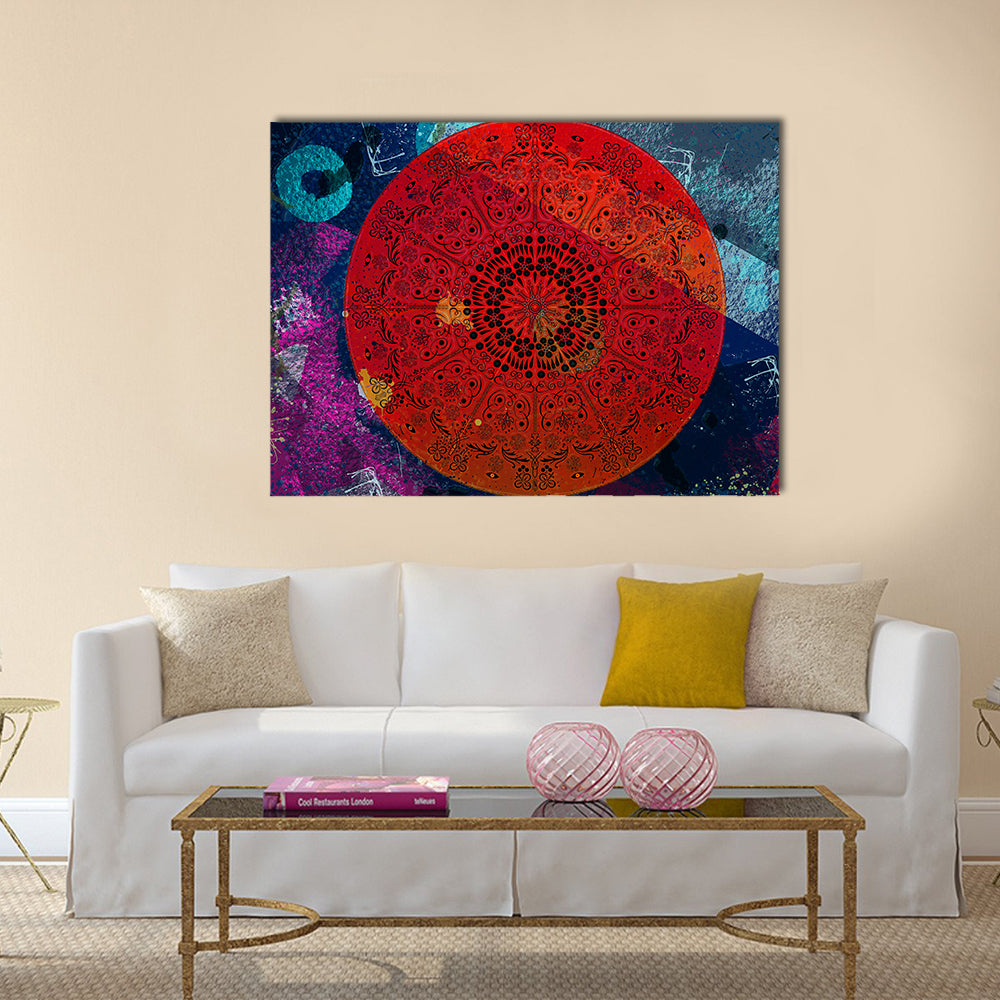 Intricate Red Mandala with Teal Accent Canvas Wall Art