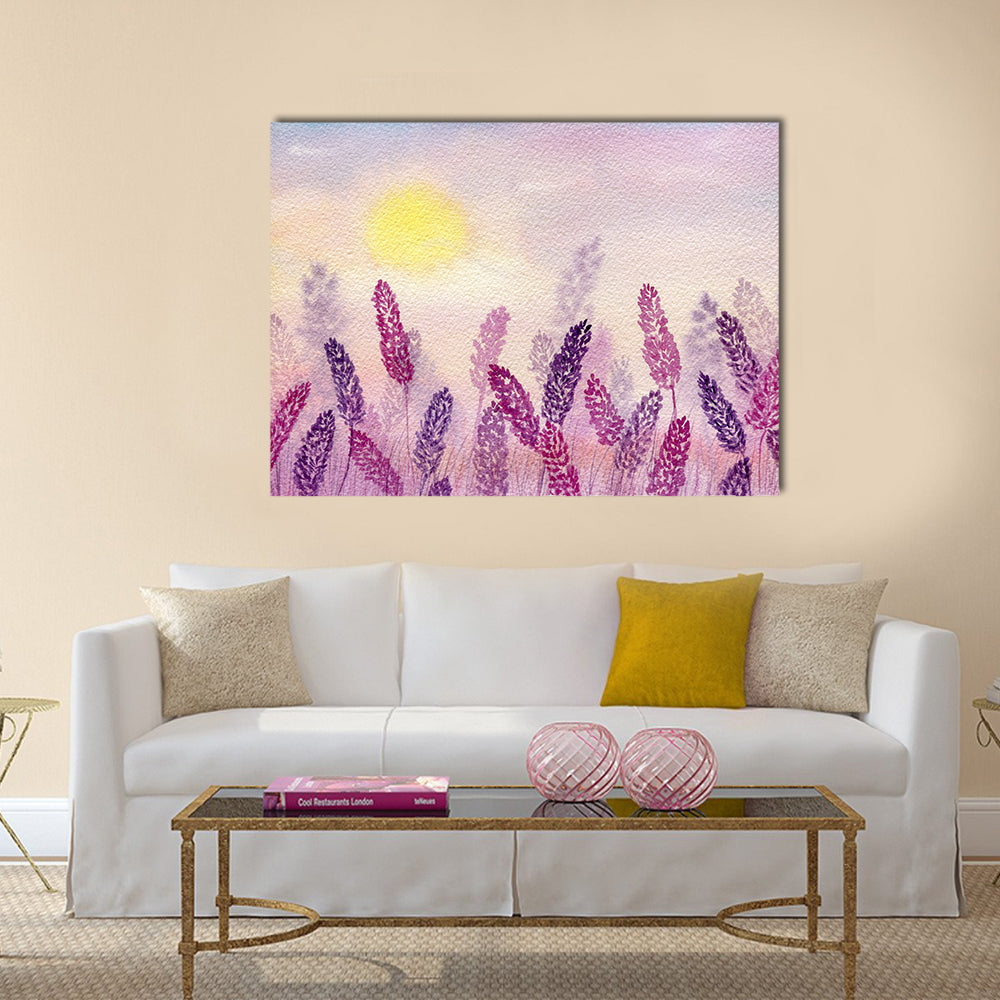 Misty Lavender Field at Sunrise Canvas Wall Art