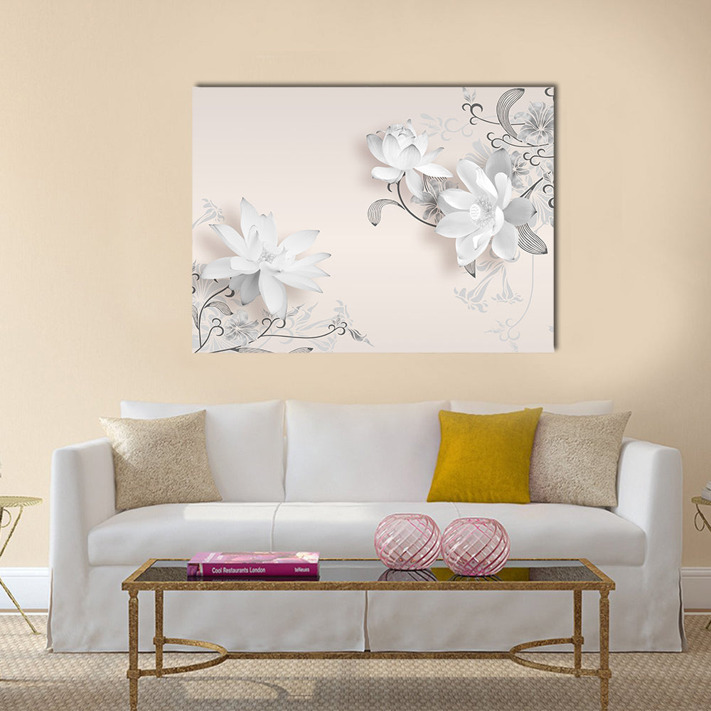 3d White Lotus Floral Mural Canvas Wall Art