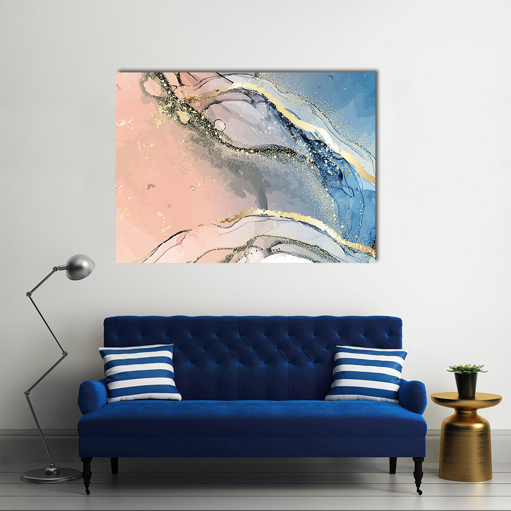 Pastel Marble Abstract with Gold Veins Canvas Wall Art