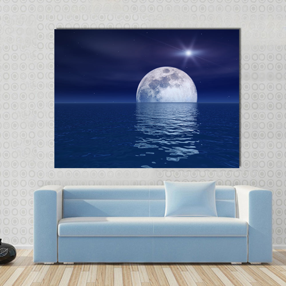 Quasar Star Over Night Moon Over Sea Wall Art