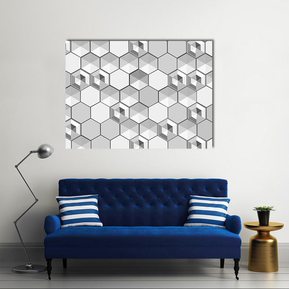 Monochrome 3d Hexagon Abstract Canvas Wall Art