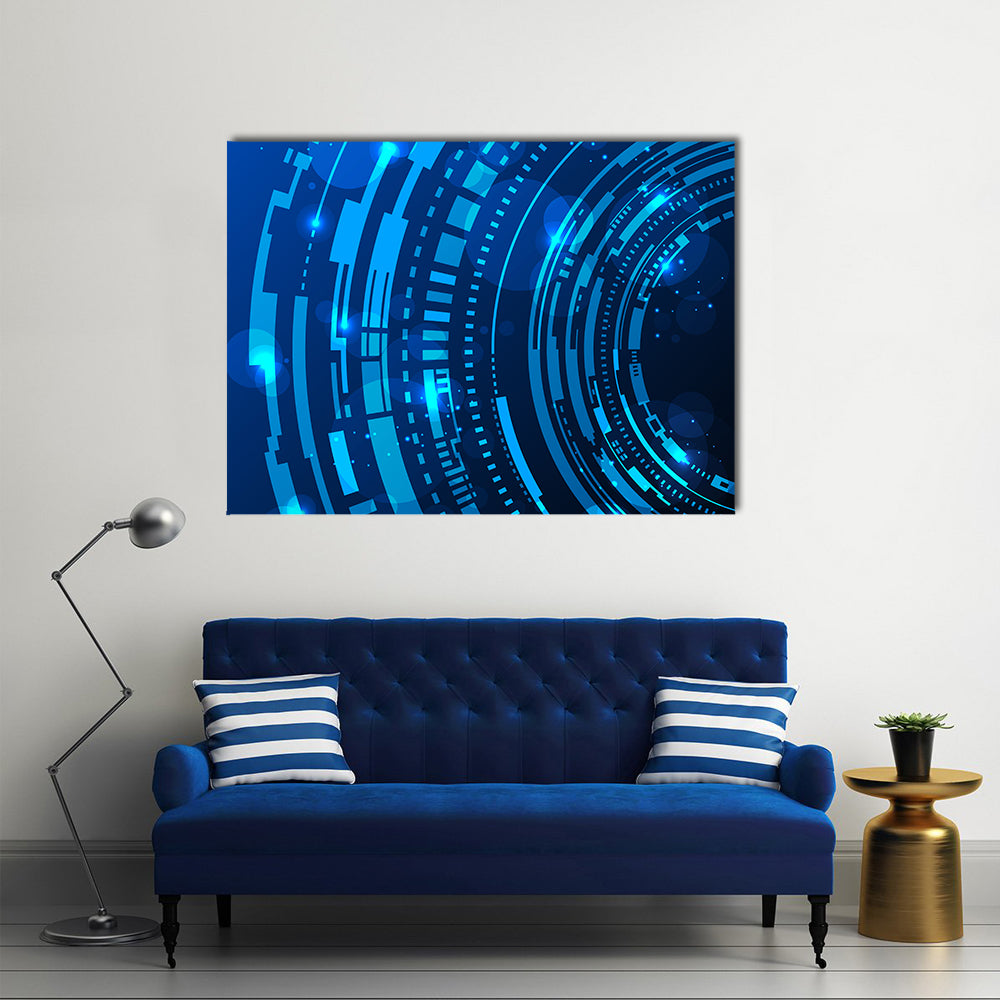 Futuristic Blue Concentric Rings Canvas Wall Art