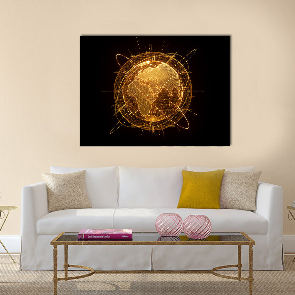 Global Network Wireframe Globe Canvas Wall Art