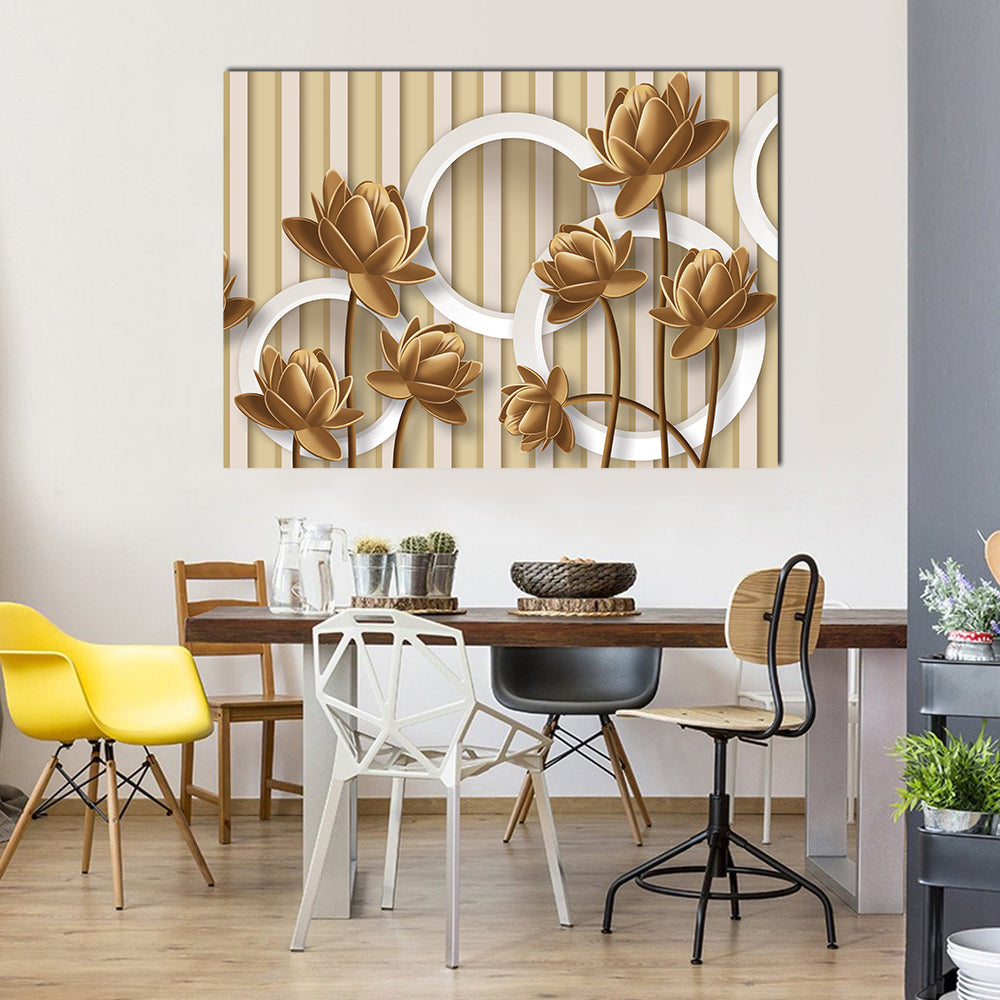 Golden Lotus with Interlocking White Rings Canvas Wall Art