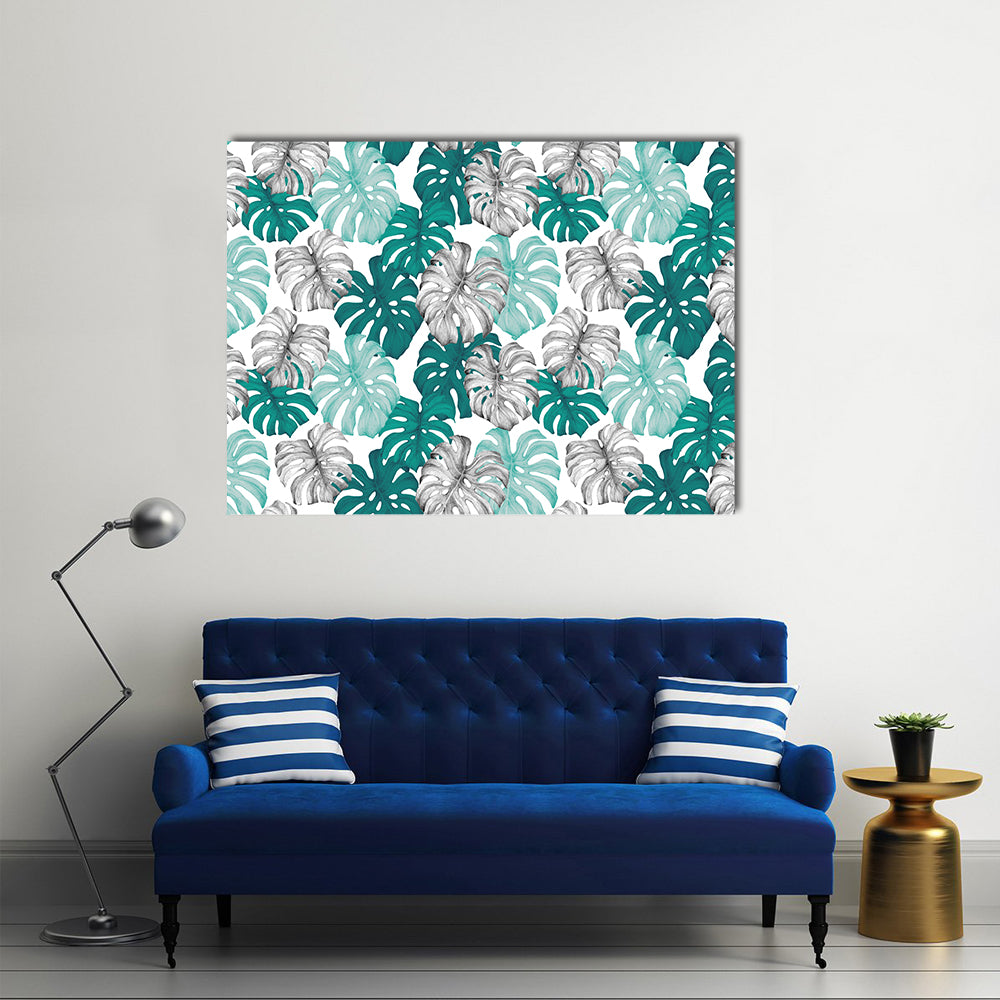 Duo Toned Monstera Leaves Pattern Canvas Wall Art