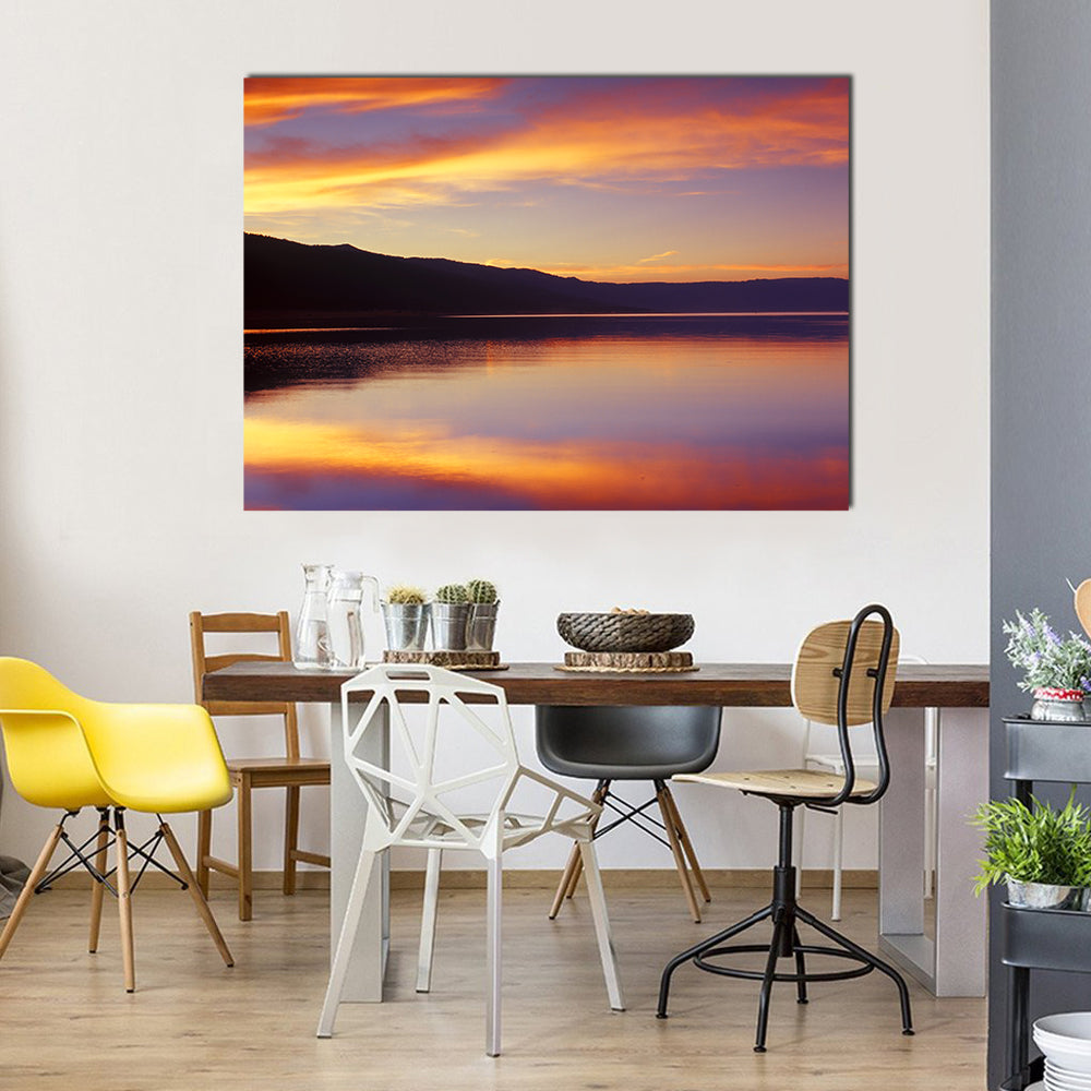 Wispy Clouds Over Lake at Sunset Canvas Wall Art