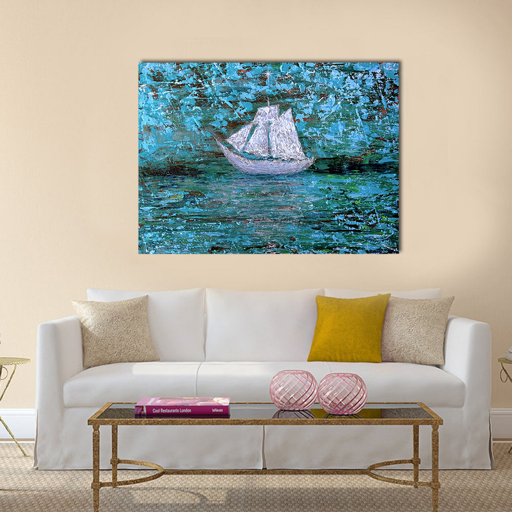 White Three-masted Sailboat at Twilight Canvas Wall Art
