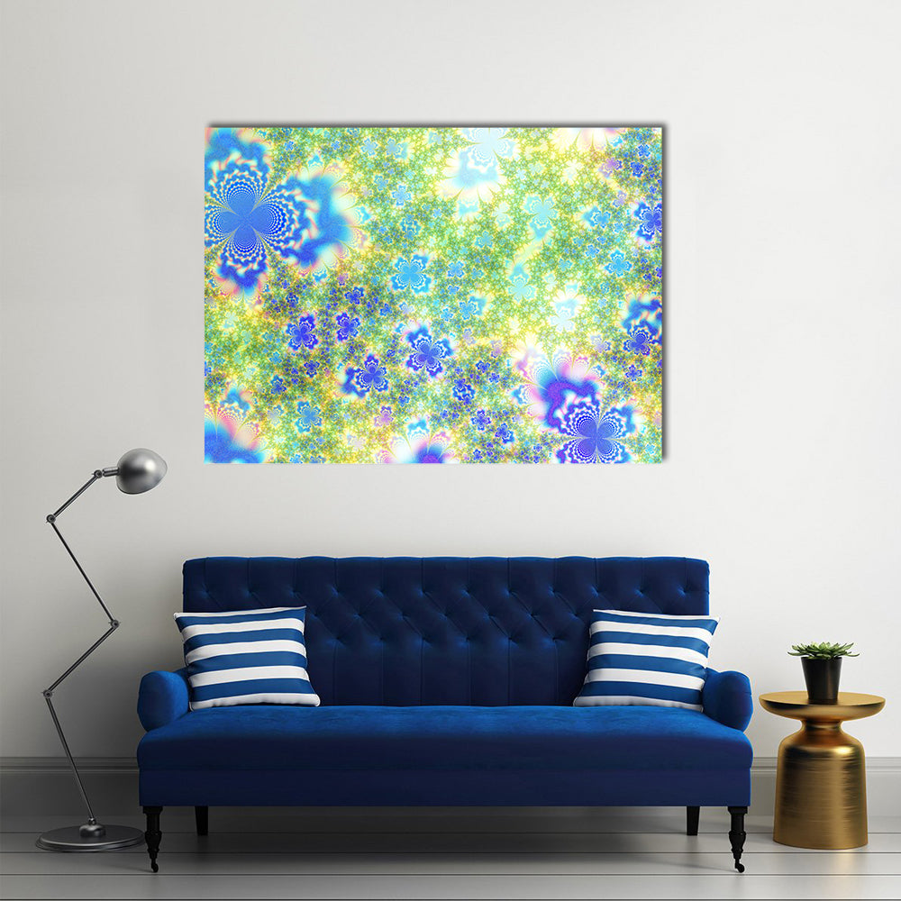 Fractal Floral Geometry in Blue and Green Canvas Wall Art