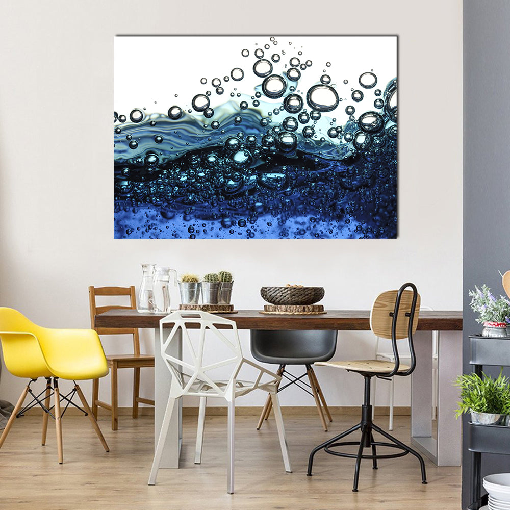 Surface Bubbles Blue Water Abstract Canvas Wall Art