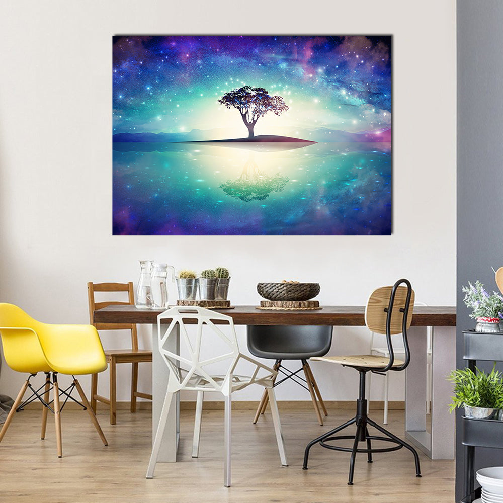 Meditation Tree Under Stars Canvas Wall Art