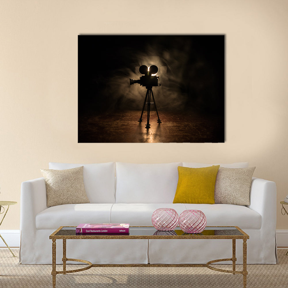 Vintage Film Camera on Tripod Canvas Wall Art