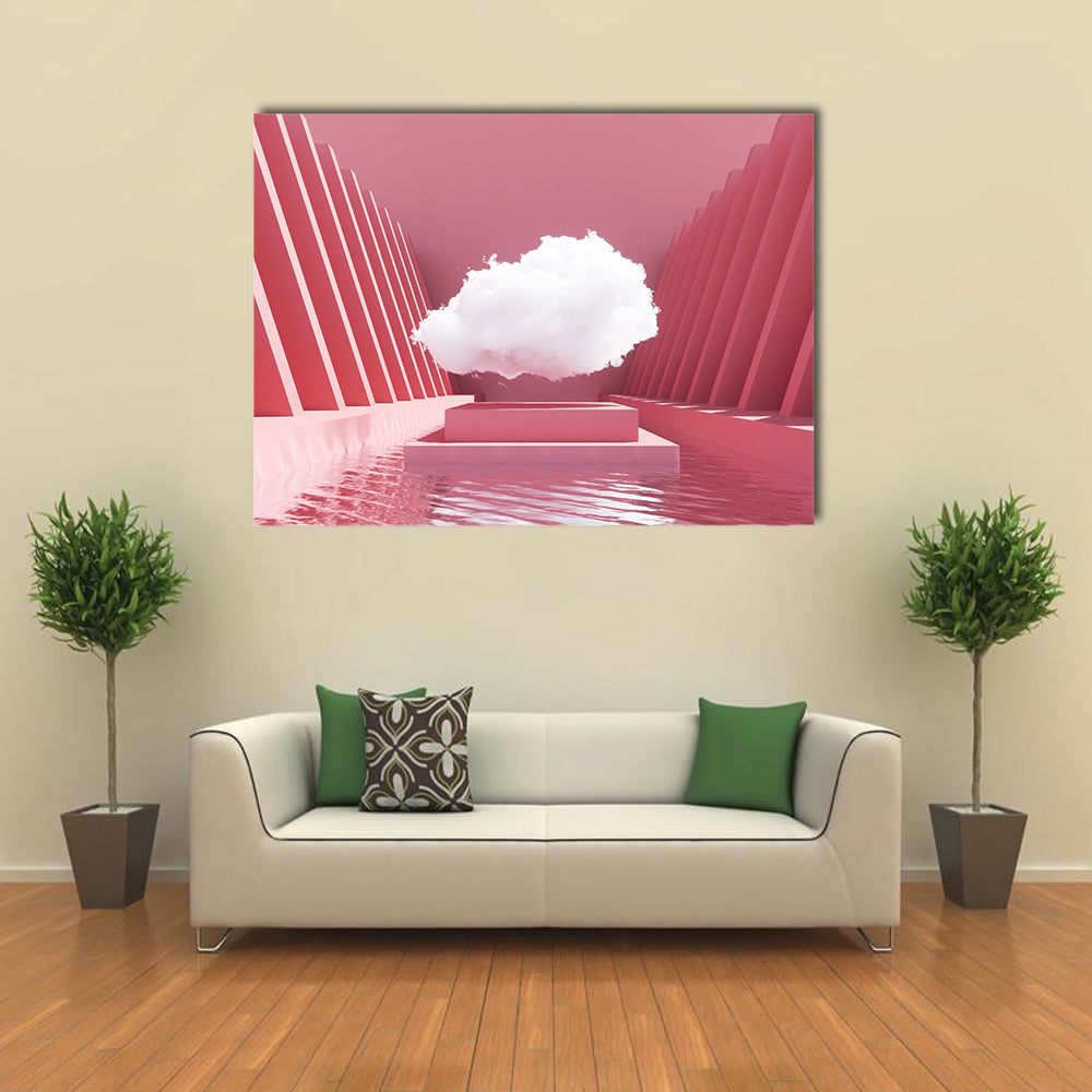 Reflective Pink Pool Abstract Canvas Wall Art in white and pink, single panel hung on a wall