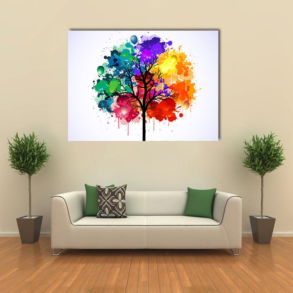 Colorful Abstract Tree with Balloons Canvas Wall Art