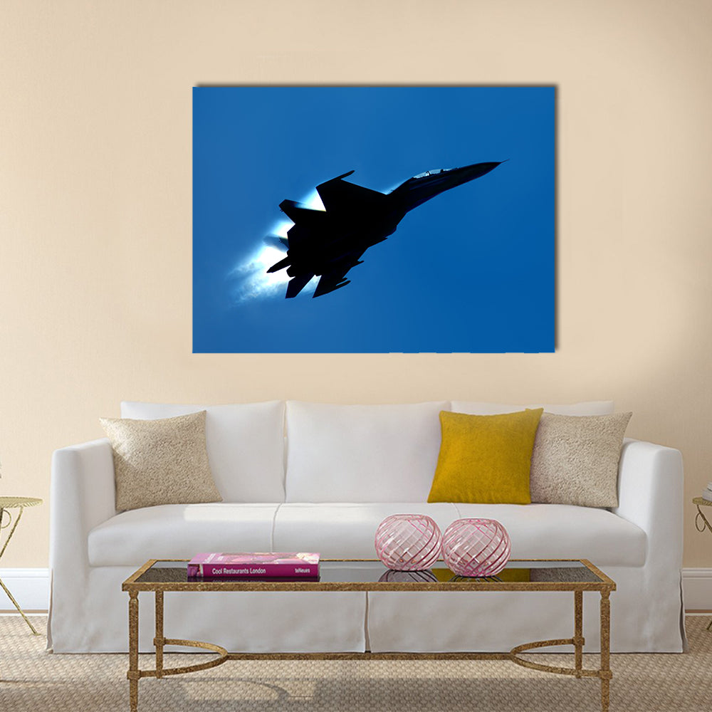 Military Fighter SU 27 Silhouette Canvas Wall Art