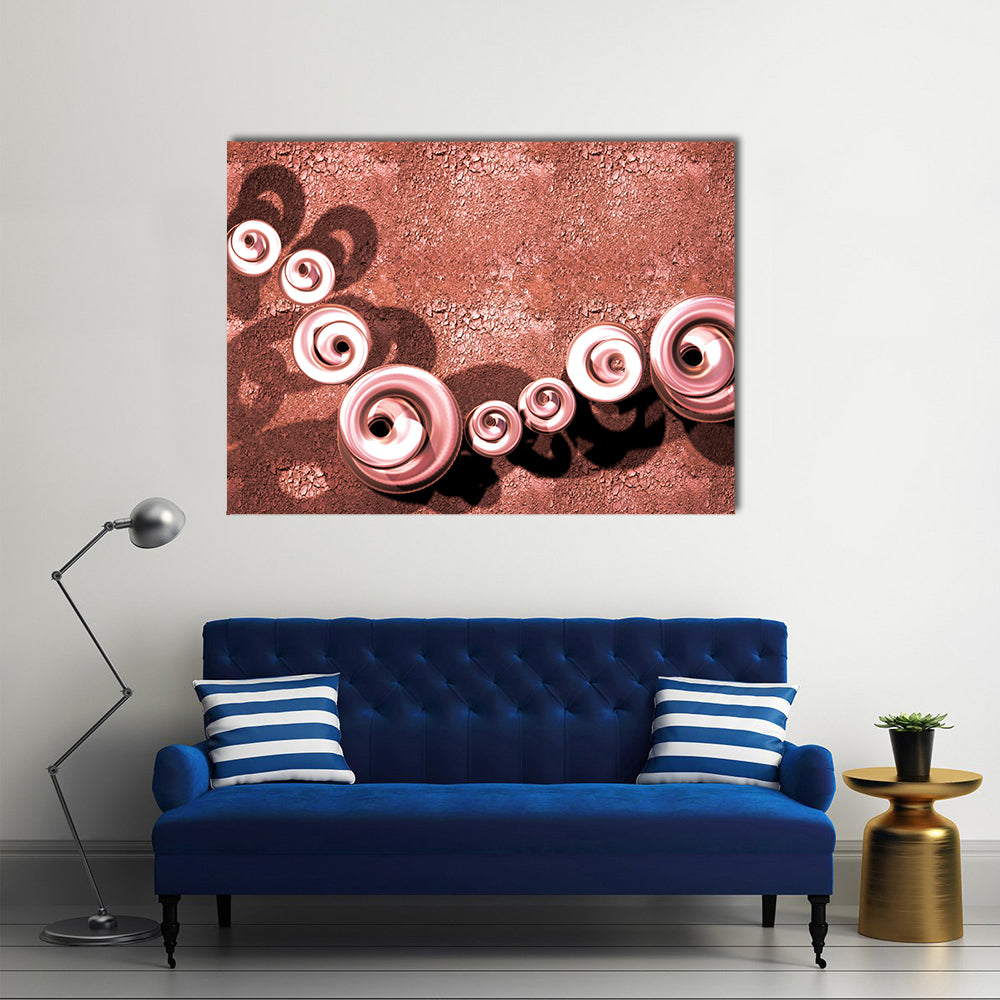 Terracotta Swirls with Glossy Spirals and Cracked Terrain Canvas Wall Art in brown and pink, single panel hung on a wall