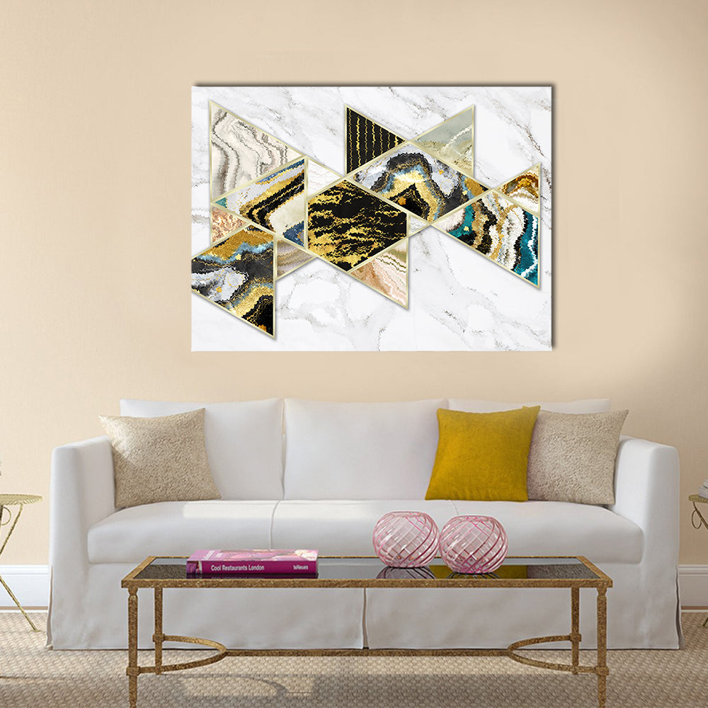 Gold-rimmed Geometric Geode on White Marble Canvas Wall Art
