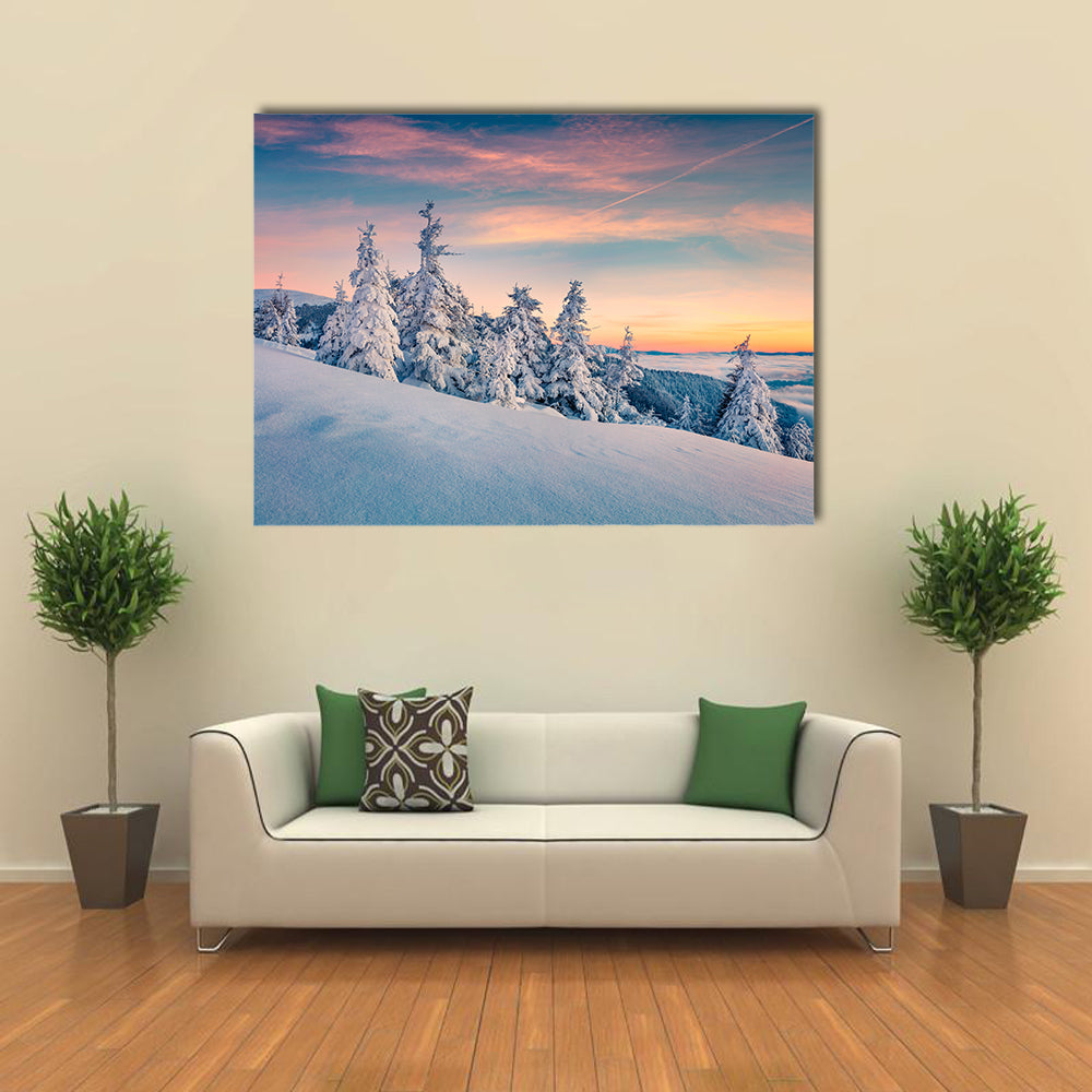 Winter Sunset In Carpathians Ukraine Canvas Wall Art