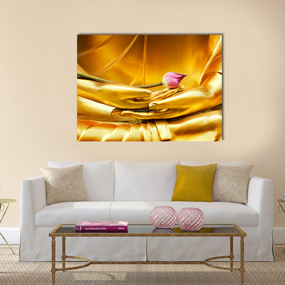 Lotus In Hand Of Buddha Canvas Wall Art