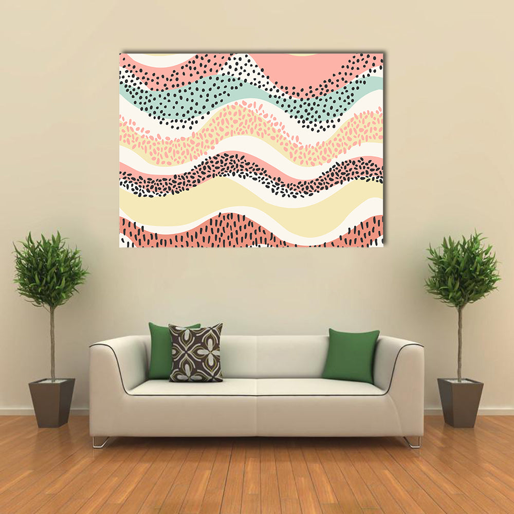 Layered Wavy Pattern Canvas Wall Art in beige, pink and multicolor, single panel hung on a wall