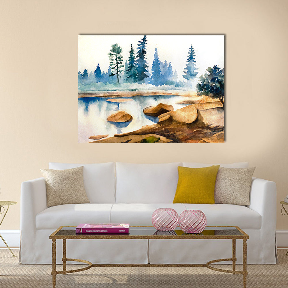 Watercolor Lake Landscape Canvas Wall Art