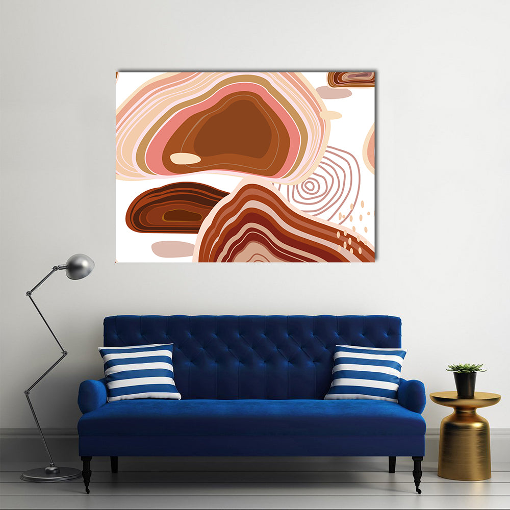 Banded Agate Mountains Pattern Canvas Wall Art in beige, brown and pink, single panel hung on a wall