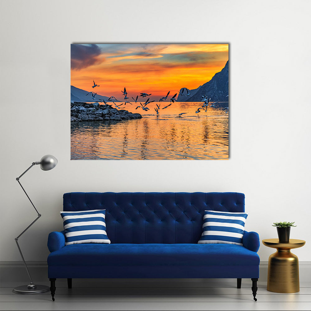 Sunset At Lake Garda In Italy Canvas Wall Art