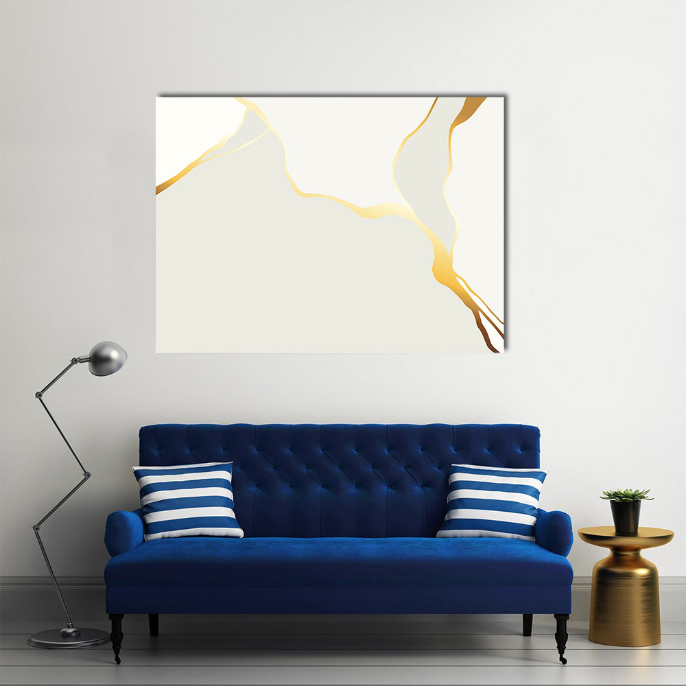 Marble Veining with Gold Accents Canvas Wall Art in white, beige and gold, single panel hung on a wall