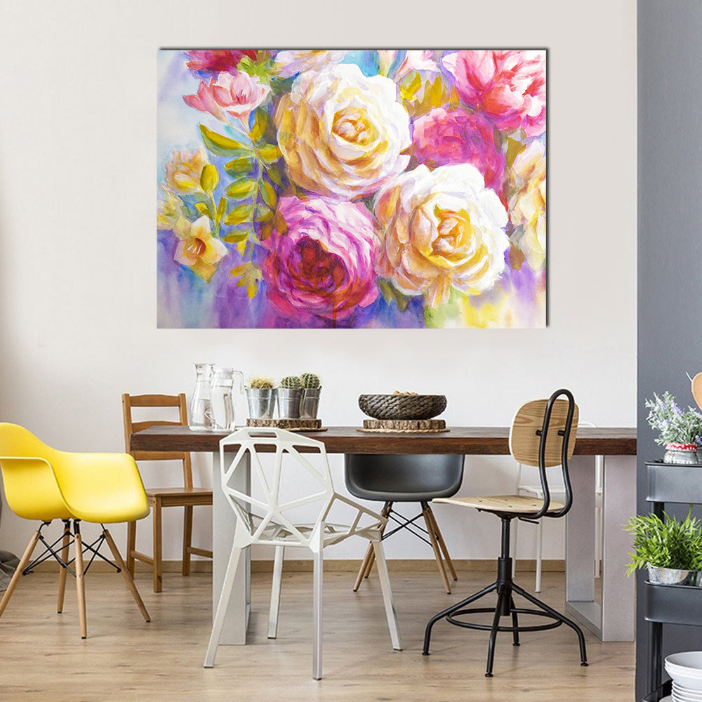 Sketch Of Peonies And Roses Bouquet Canvas Wall Art
