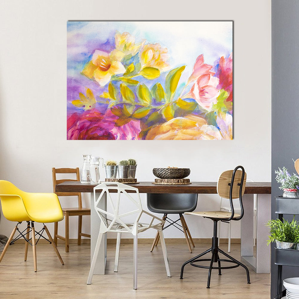 Artistic Peonies And Roses Bouquet Canvas Wall Art