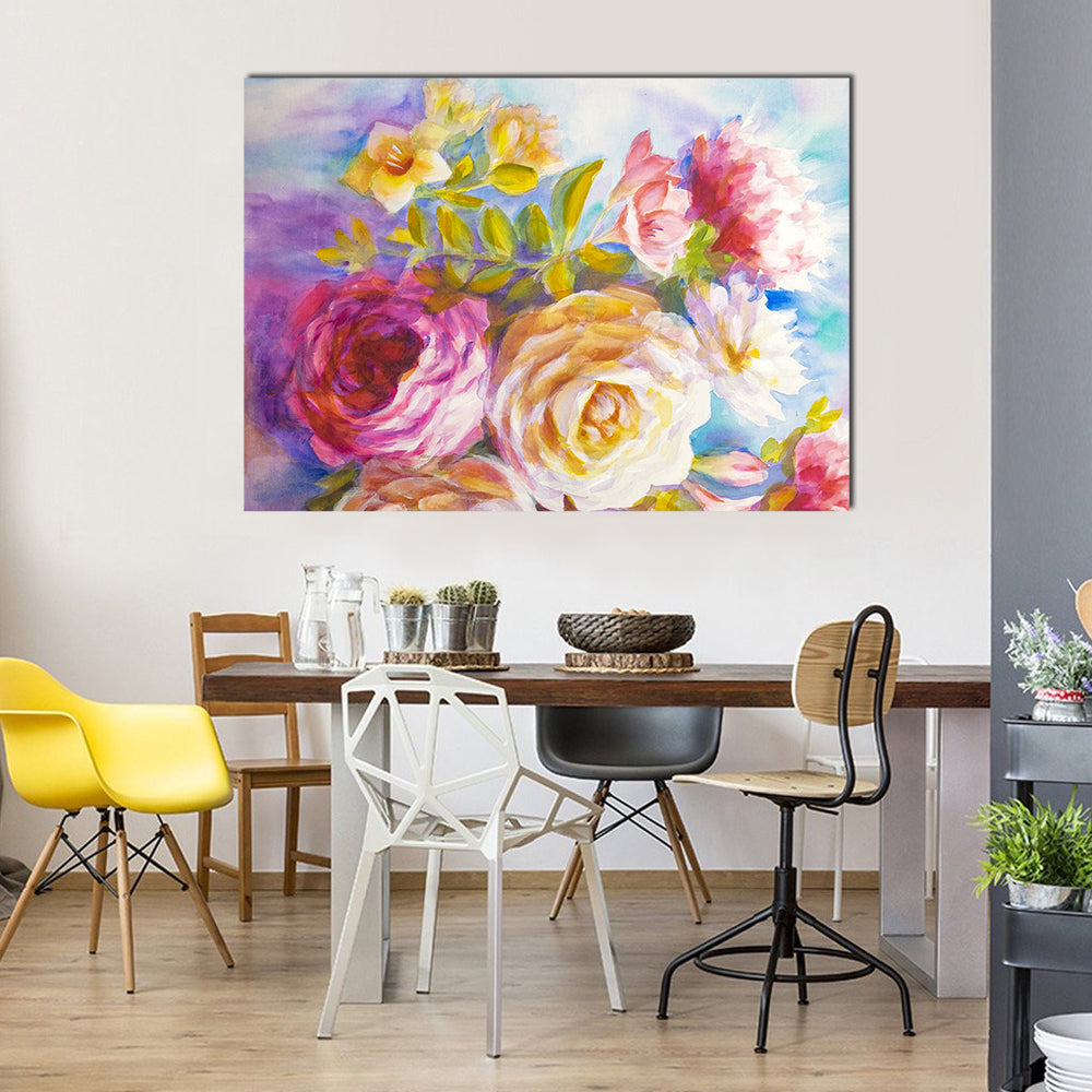 Roses And Peonies Bouquet Canvas Wall Art