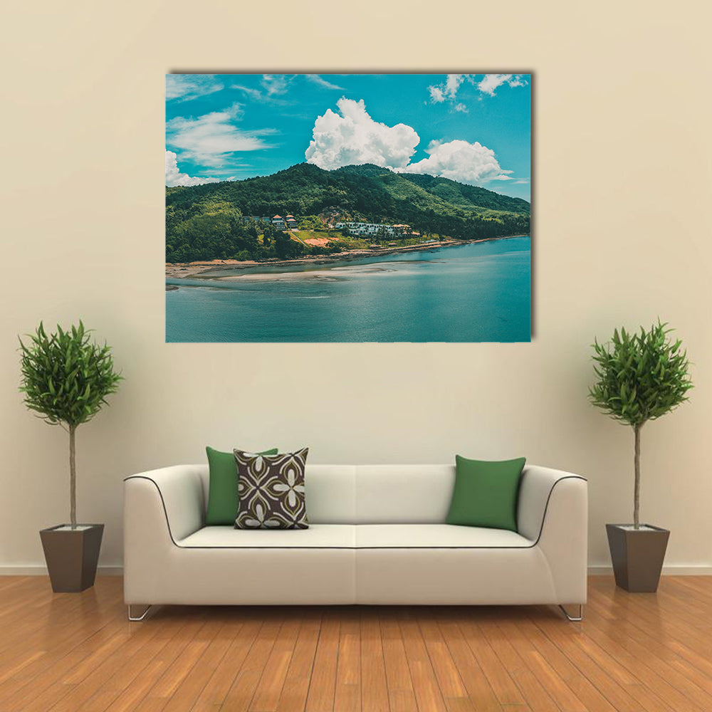 View Of Koh Yao Yai Island In Thailand Canvas Wall Art in white, green and blue, single panel hung on a wall