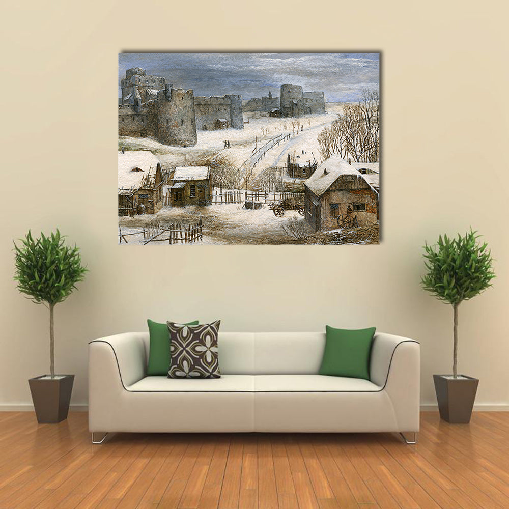 Medieval Castle in Winter Canvas Wall Art