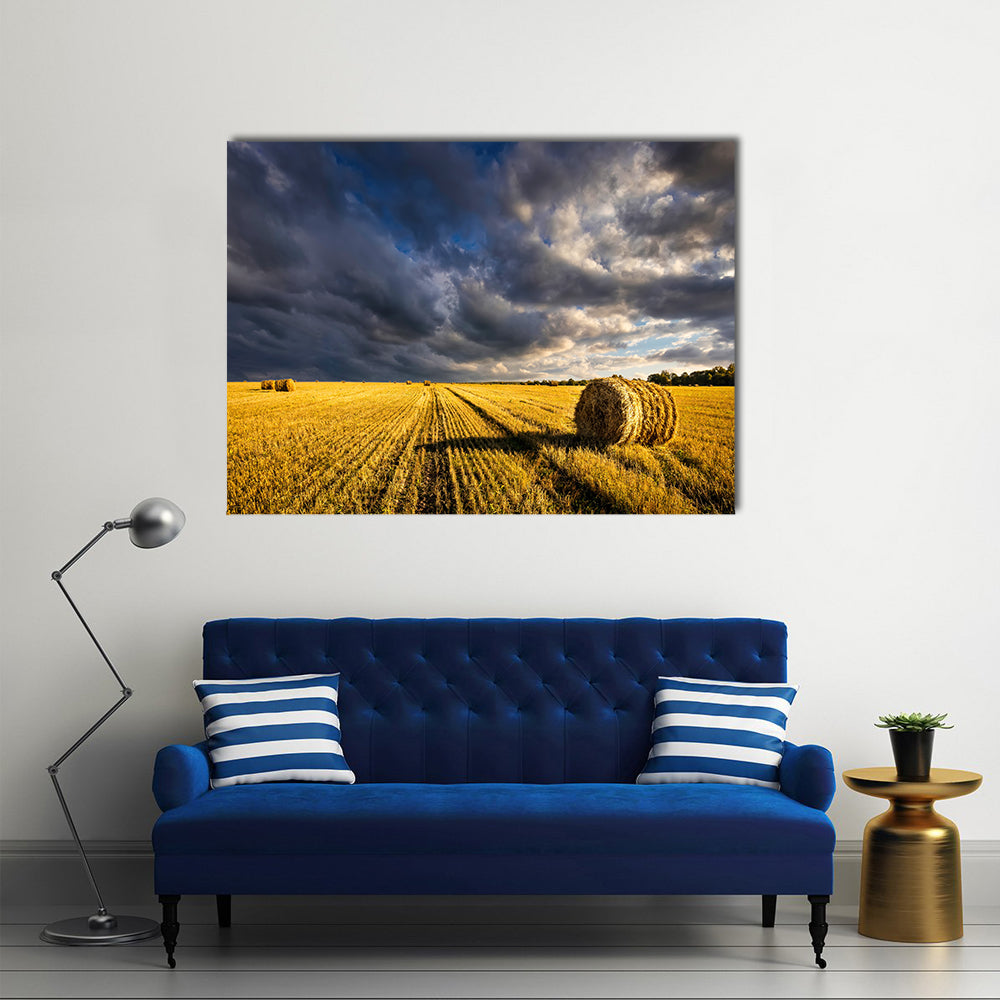 Golden Haystacks Field Canvas Wall Art