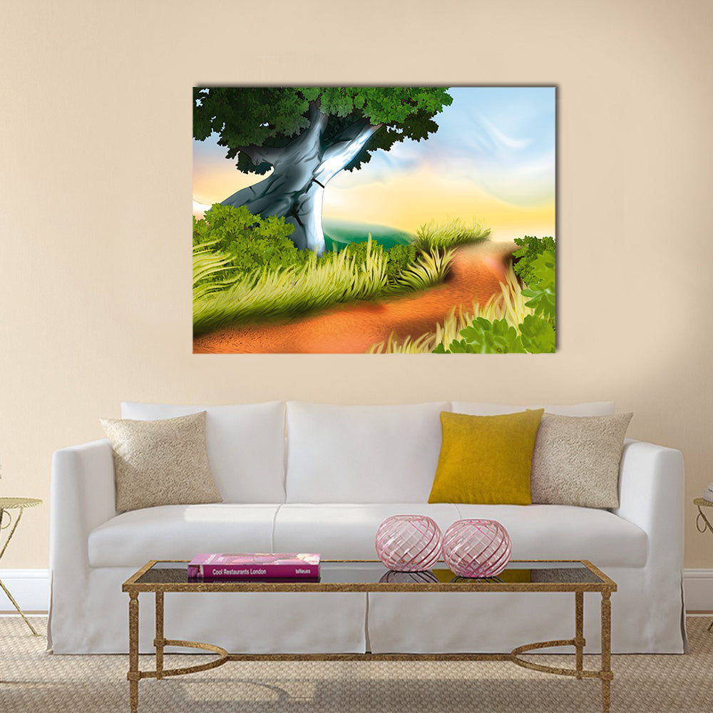 Winding Dirt Track Illustration Canvas Wall Art