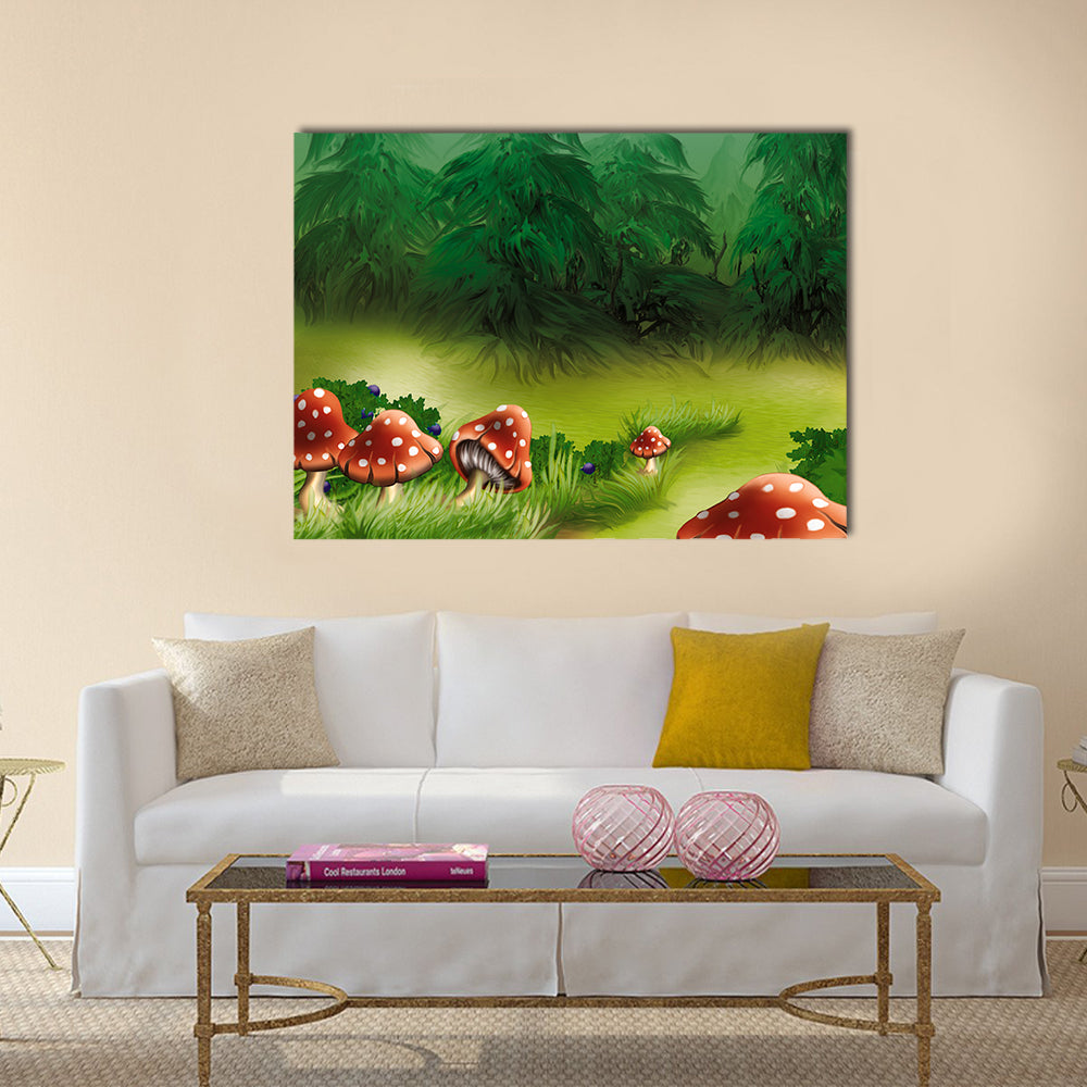 Fly Agarics Mushrooms Illustration Canvas Wall Art