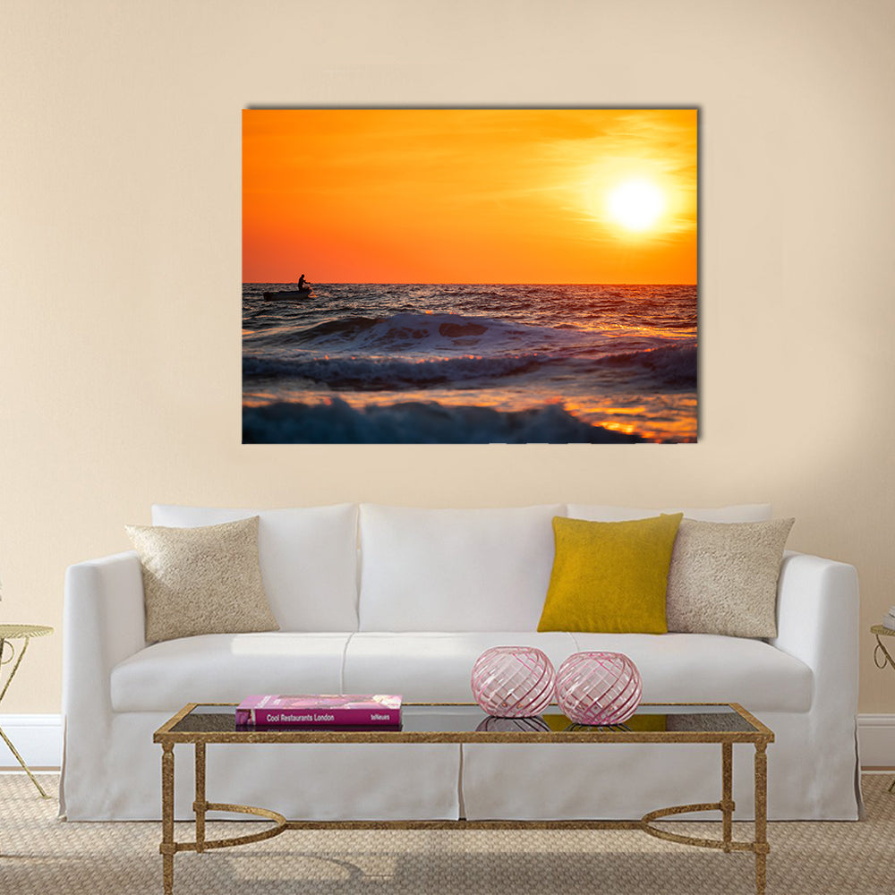 Fisherman Sailing at Sunrise Canvas Wall Art