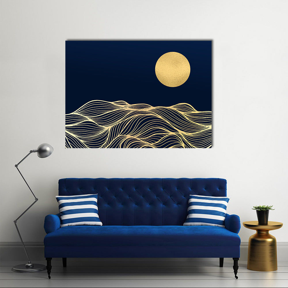 Golden Sun Over Wavy Blue Hills Canvas Wall Art