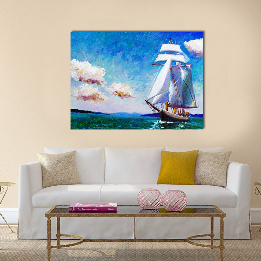 Oil Painted Sailing Boat Canvas Wall Art
