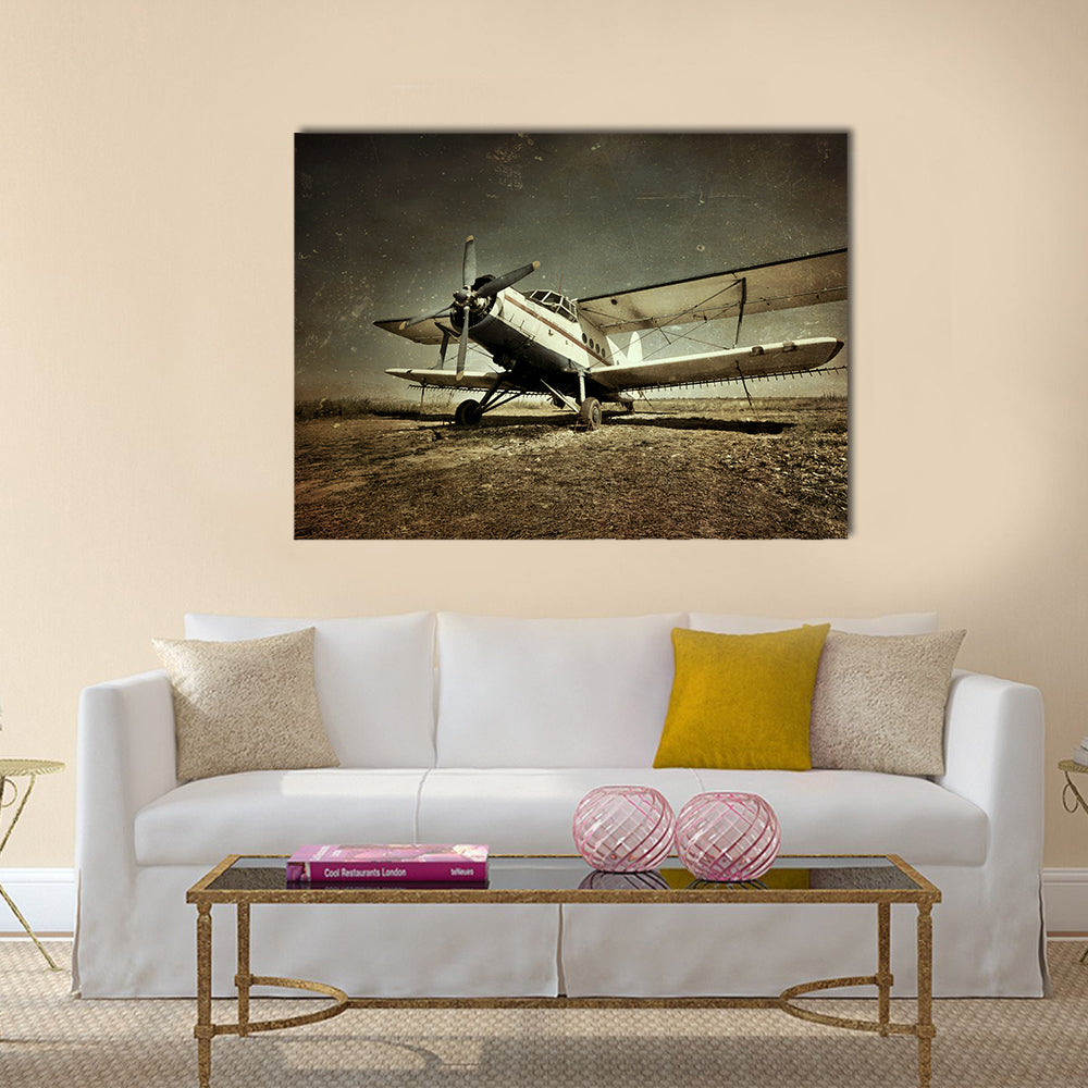 Grunge Vintage Military Biplane Canvas Wall Art