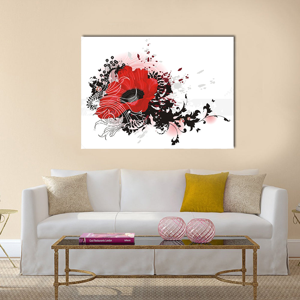 Red Poppy Abstract Floral Canvas Wall Art