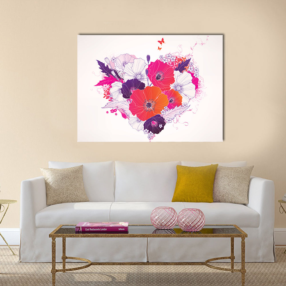 Colorful Floral Heart with Poppies Canvas Wall Art