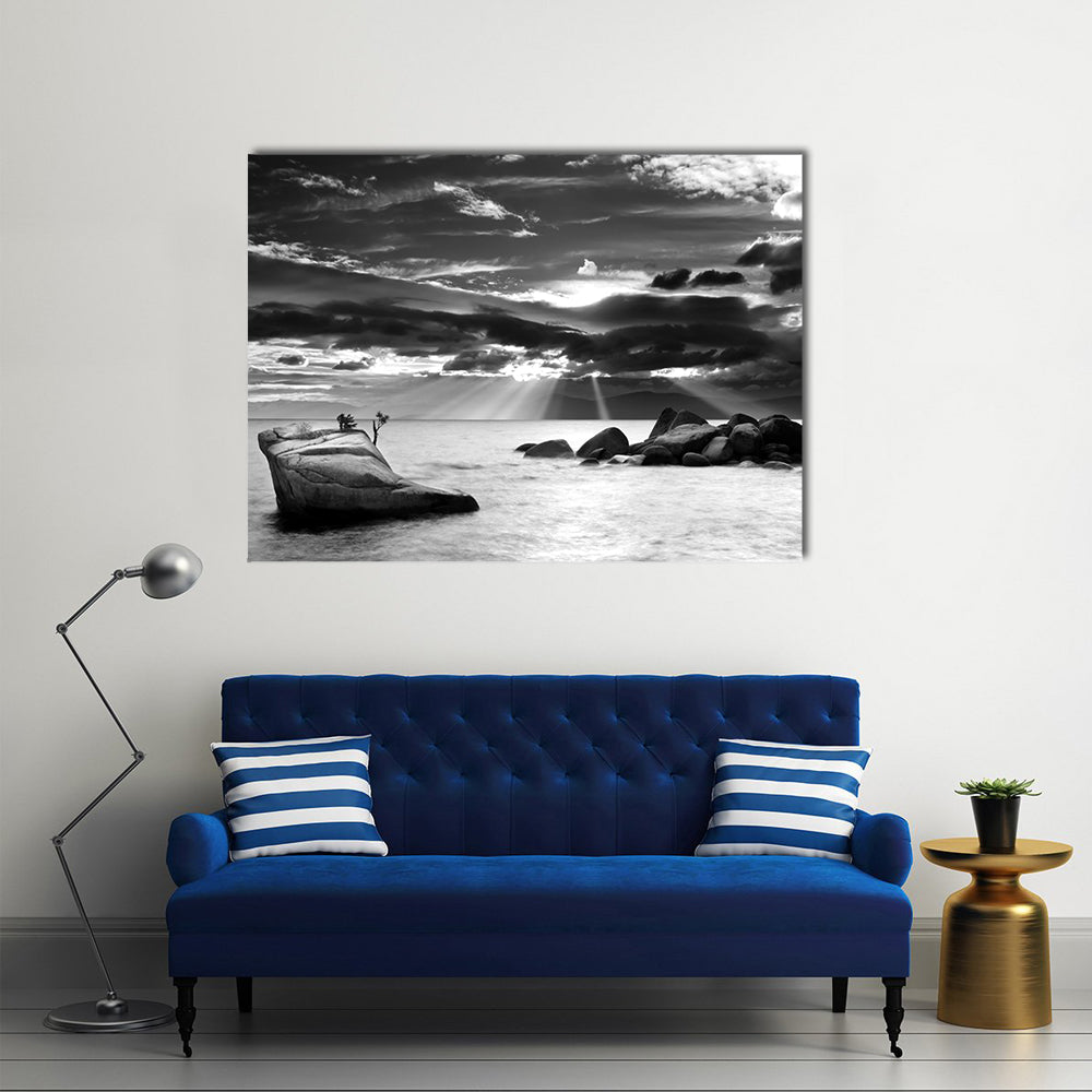 Cloud Burst Over Bonsai Rock At Lake Tahoe Canvas Wall Art