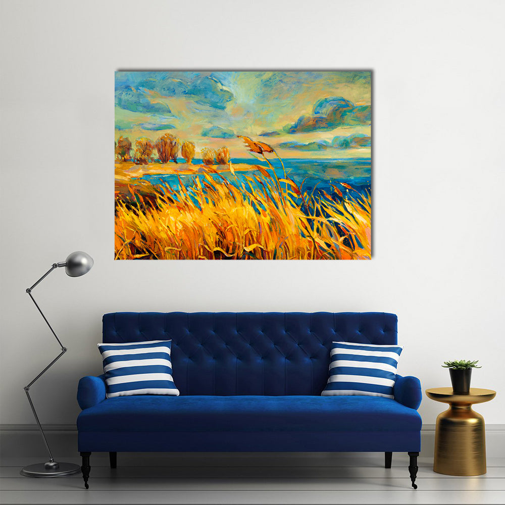Sunset Over Lake Canvas Wall Art