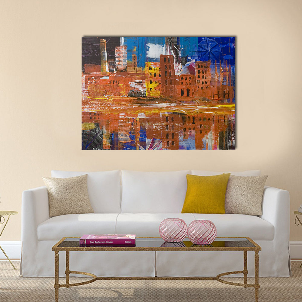 Metropolis Dusk Reflected Skyline Canvas Wall Art