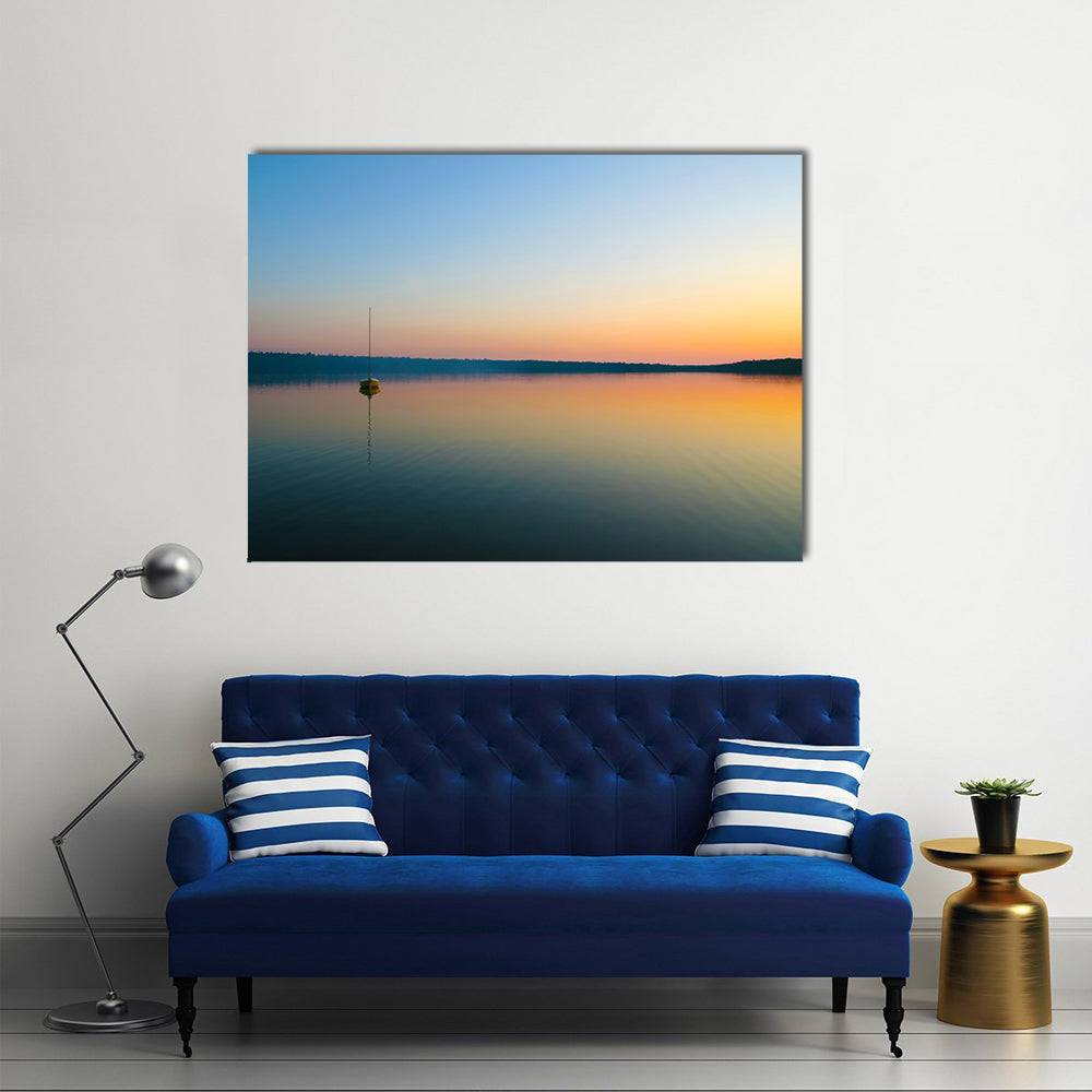 Yellow Sailboat at Sunset Canvas Wall Art