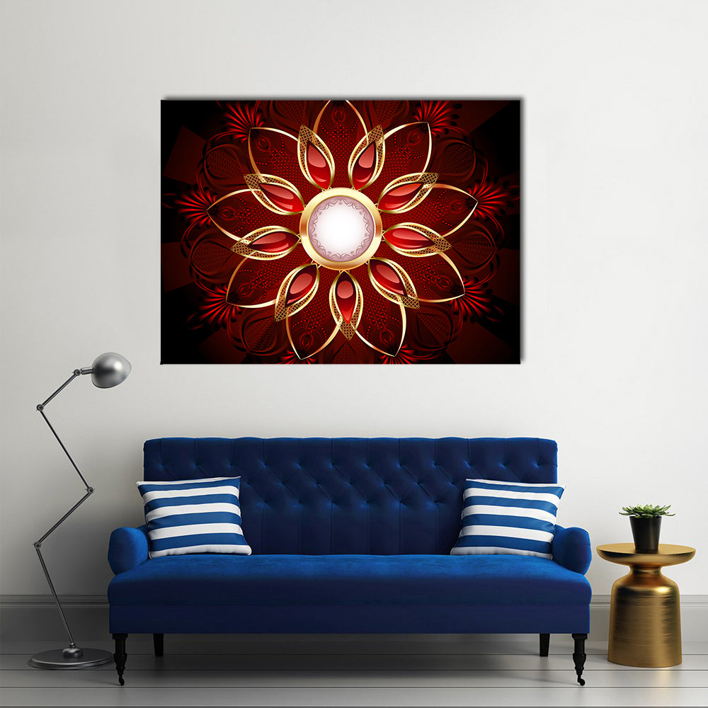 Modern Red and Gold Floral Mandala Canvas Wall Art