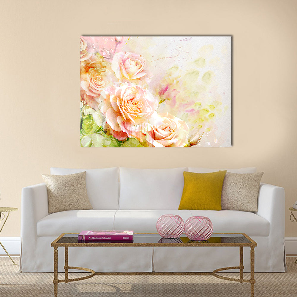 Soft Pastel Watercolor Roses Canvas Wall Art