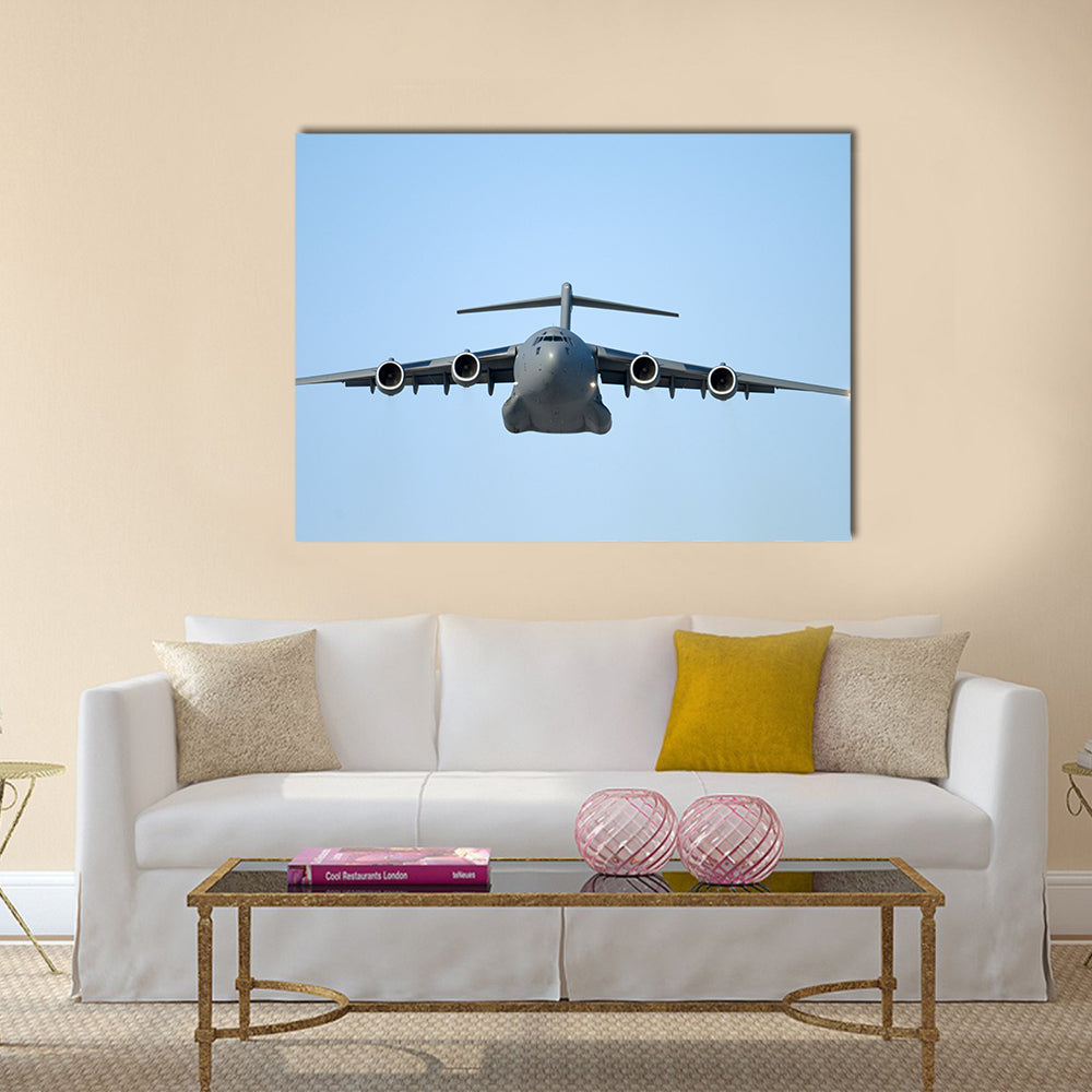 Flying Military Transport Plane Canvas Wall Art