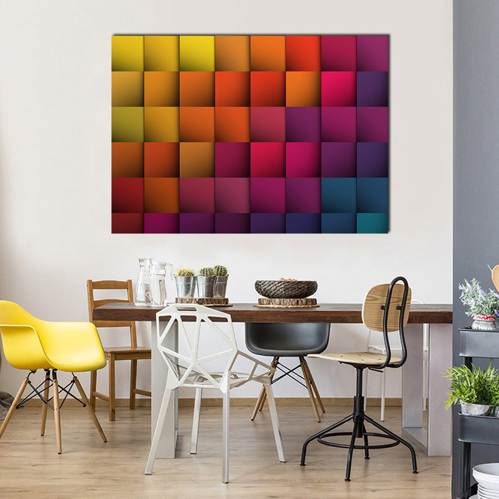 Colorful 3d Cube Grid Canvas Wall Art in multicolor, single panel hung on a wall